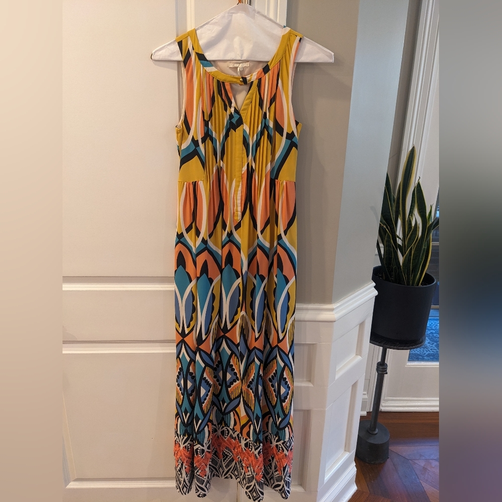 Anthropologie rich multicolored silky dress with pockets, size 4. Worn once